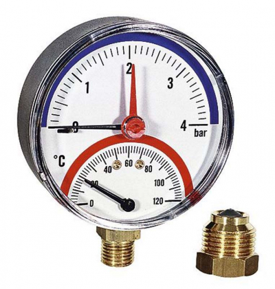 Термоманометр радиальный FR 828, 1/2, 40 бар, 120С