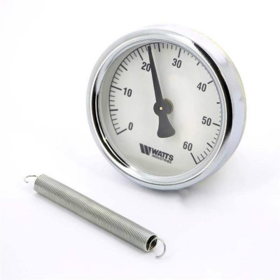Термометр биметаллический накладной трубный с крепежной пружиной, диапазон измерений 0…60С