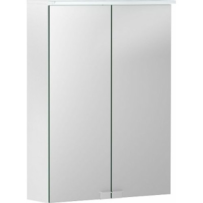 Зеркальный шкаф Option Basic 60 х 67,5 х 14 см с подсветкой, две двери, белый лак матовый