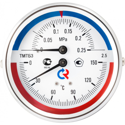 Термоманометр ТМТБ-31Т.1 63/10 (1/2, 10 бар, 120С, 2,5) аксиальный