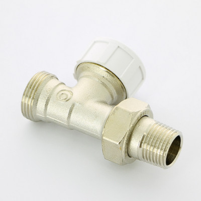 Клапан / вентиль термостатический НН 1/2 x 3/4 Евроконус подающий, прямой с разъёмным соединением, никелированный