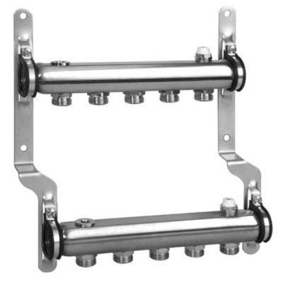 Коллектор распределительный В 1.0 Универсальный, Н 3/4 Евроконус, из нержавеющей стали, межосевое 50, до 10 контуров