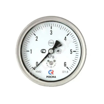 Манометр с поверкой тип КМ-22Р, 0..6 кПА, 100 мм, G1/2 (снизу), кл. 1,5., корпус-нерж. ст.