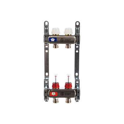 Коллекторная группа из нержавещей стали 1.0 x 3/4 на 2 контура ТП с расходомерами