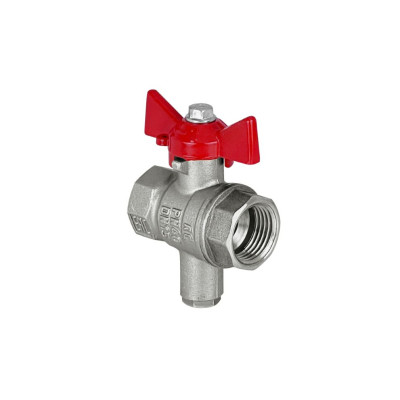 Кран шаровой N/P59 для подкл. датчика температуры, ручка-бабочка ВР/ВР 1/2, НИКЕЛ, (80/20)