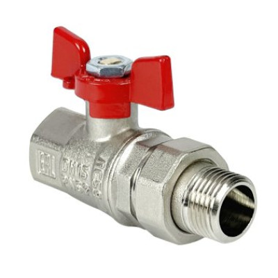 Кран шаровой лат. PREMIUM для ВОДЫ с америк. 1 ВР/НР, бабочка, НИКЕЛИР-Й 11Б27фт1М (32/8)