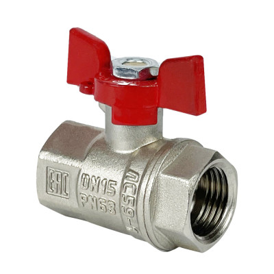 Кран шаровой латунный PREMIUM для ВОДЫ 1/2 ВР/ВР, бабочка, НИКЕЛИР-Й 11Б27фт1М (80/20)