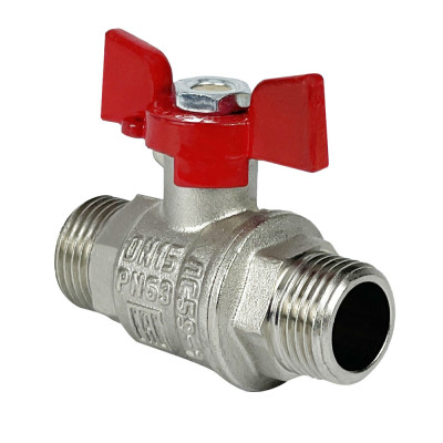 Кран шаровой латунный PREMIUM для ВОДЫ 1/2 НР/НР, бабочка, НИКЕЛИР-Й 11Б27фт1М (72/18)