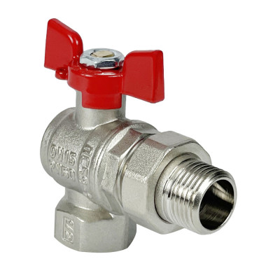 Кран шаровой PREMIUM для ВОДЫ угл. с америк. 3/4 ВР/НР бабочка, лат. никелированный 11Б27фт1М (40/10)