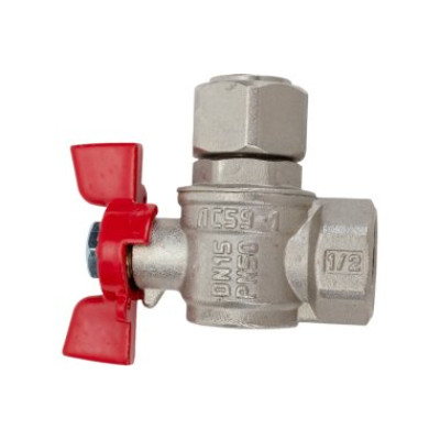 Кран шаровой PREMIUM для ВОДЫ угл.с накид. г. 1/2 ВР/ВР бабочка, лат. никелированный 11Б27фт1М(48/12)