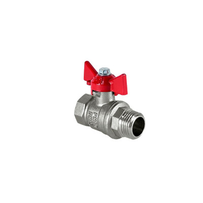 Кран шаровой N/P59 для ВОДЫ 1 ВР/НР ручка-бабочка, латунный НИКЕЛИР-Й 11Б27фт1М (48/12)