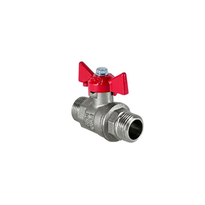 Кран шаровой N/P59 для ВОДЫ 3/4 НР/НР ручка-бабочка, латунный НИКЕЛИР-Й 11Б27фт1М (72/18)