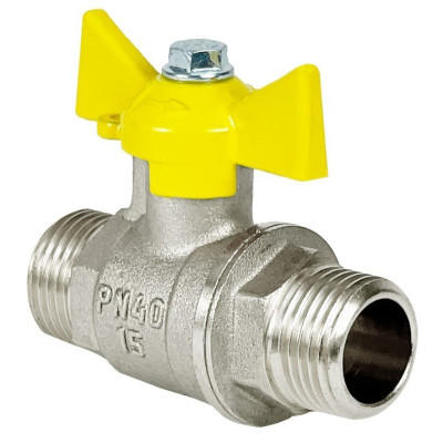 Кран шаровой N/P59 для ГАЗА 1/2 НР/НР ручка-бабочка, латунный НИКЕЛИР-Й 11Б27фтМ (96/24)