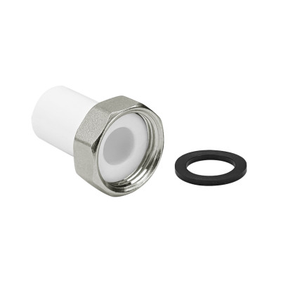 Штуцер полипропиленовый В 1.1/4 x 32 с накидной гайкой белый